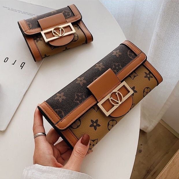 Free Shipping 2026s New Fashion Print Design Women's Wallet Trendy Versatile Portable Coin Purse Multi Card Slots Large Capacity Brown Yellow Lon