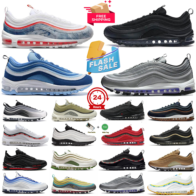 97 97s Running Sports Shoes Mens Women Jesus Satan Futura Triple Black White silver Cream Olive Volt Crucifix Bred Sail Aurora Green Gym Designer Trainers Sneakers