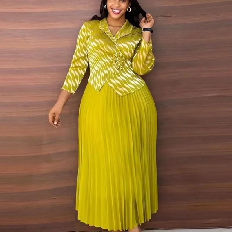 Miyake PlusSizeD ressP leatedS kirtw ithL ongS leevesF auxT woPieceSu itablefo rDa ilyWe arHo meCo mmutingEl 260104