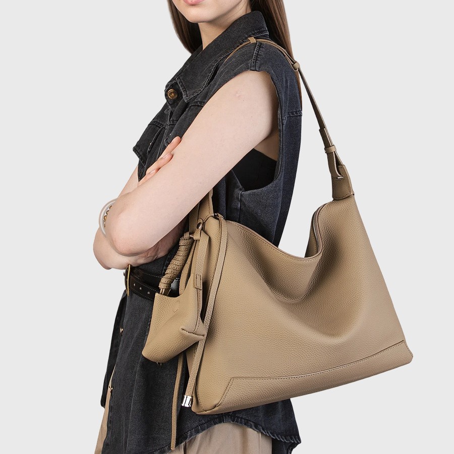 OC- SPD Soft Genuine Leather Women Shoulder Bag Large Capacity Soft Cowhide Underarm Bag Casual Tote Career Office Commute Simple Leisure