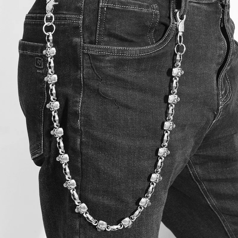 Punk Skull Cross Pants Chain Heavy Waist Men Cool Jeans Chain Keychain Wallet Chain Gothic Biker Fashion Accessories 260107