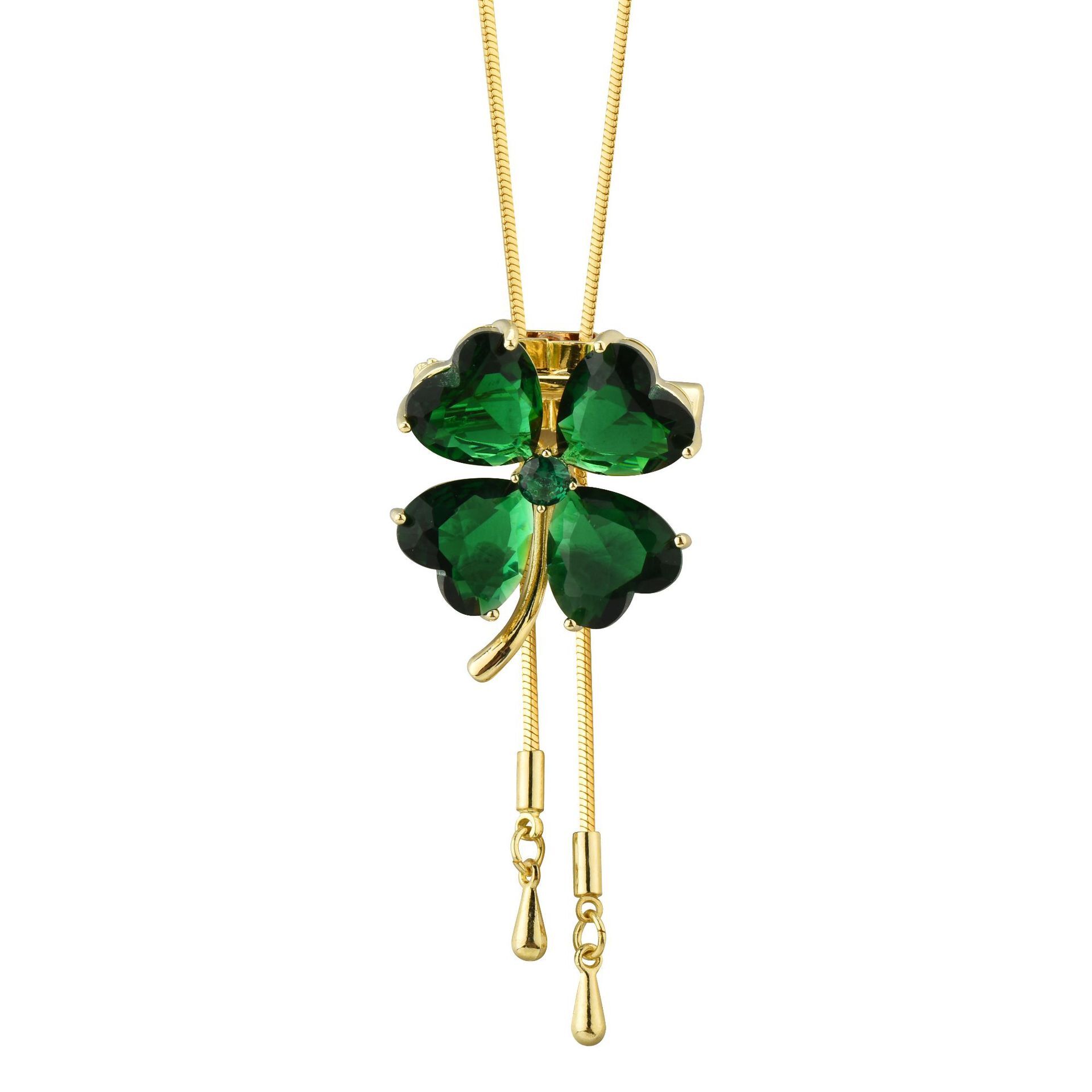 Luxury Brand Designer Jewelry Factory Direct Sale Autumn Winter Long Pull Necklace Green Four-Leaf Clover Sweater Chain Versatile Two-Way Wear Simple 