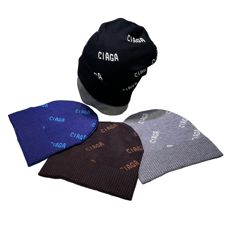Vintage Streetwear CIAGA Beanie For Minimalist Winter Looks Full Jacquard Letter Print Designer Luxury Knit Hat Unisex Warm Soft Skull Cap MX1216