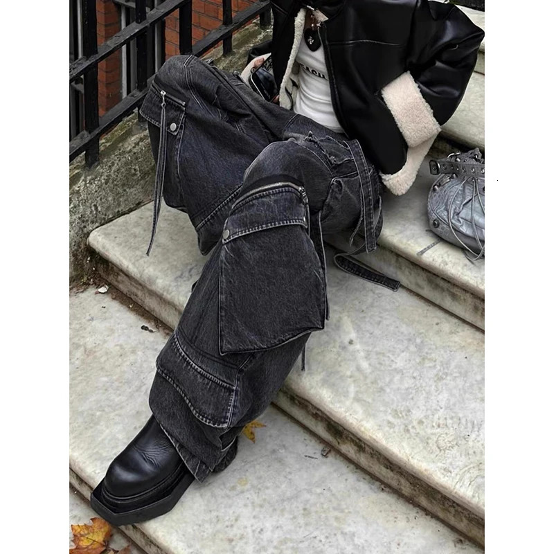 ZHIZOU Women Black Gothic Baggy Cargo Jeans Harajuku Oversize Denim Trousers Y2k 90s Vintage 2000s Emo Jean Pants Trashy Clothes 251226 - view 5