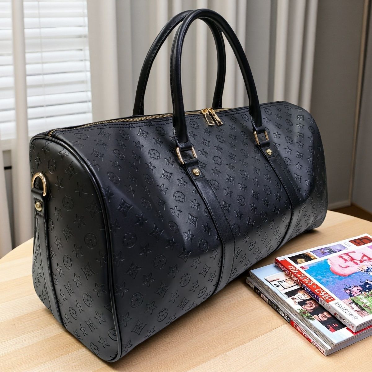 New Fashion Embossed Travel Bag Business Short Long Trip Large Capacity Luggage Bag Fitness Tote Extra Large Black Unisex Free Shipping