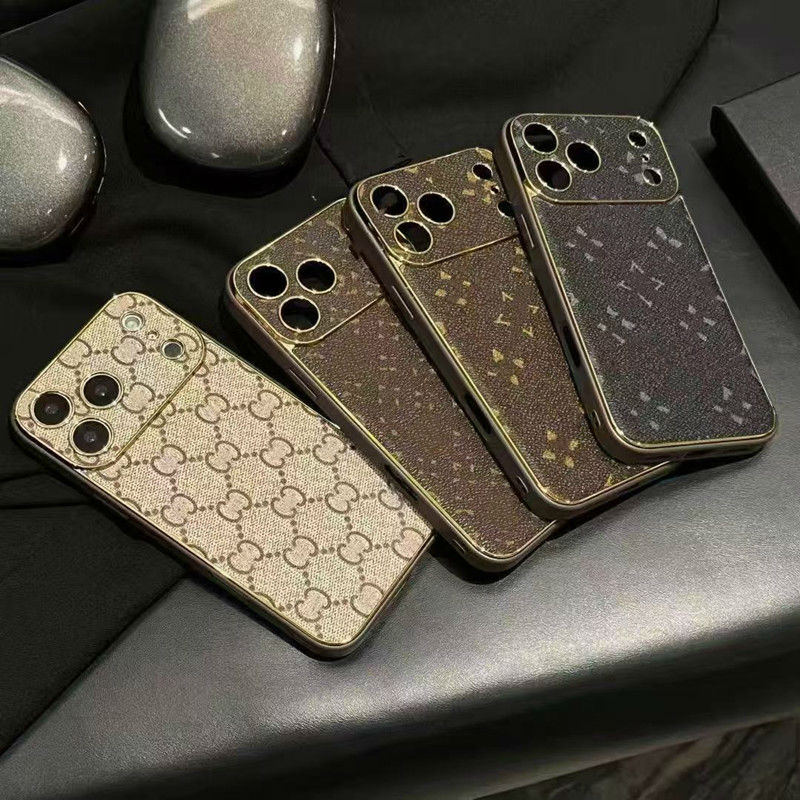 Designer Phone Case 17 Pro Max Golden Badge Luxury iPhone Case with for iPhone 16 ProMax Cases Apple 15 14 13 iPhone17 iPhone16 Cell Phone Cases Leather Mobile Cover