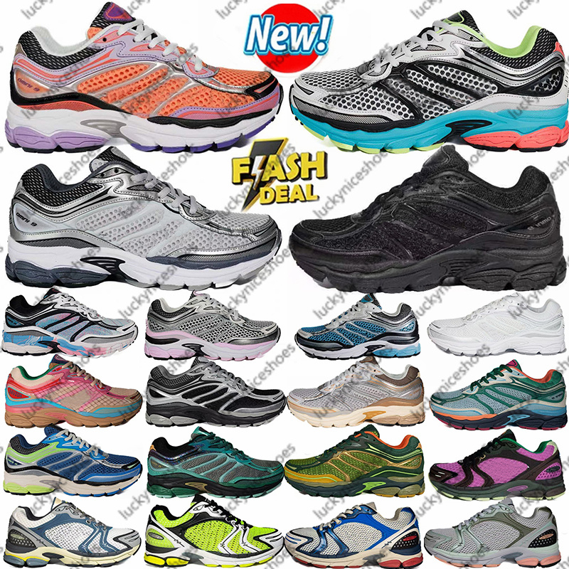 Sauconny Shoes Progrid Omni 9 Designer Shoes Sauconies Outdoor Running Shoes Shock Absorption Wear Resistant Thick Sole Grey White Navy Blue Sneakers size 36-45