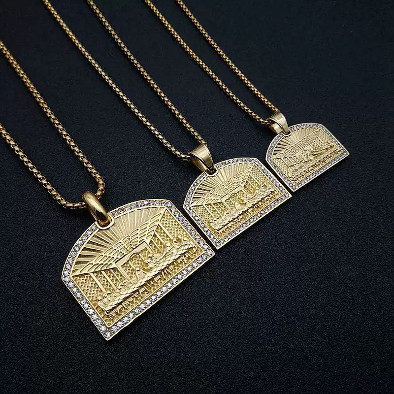 Pendant Necklaces "The Last Supper" CZ Stone Pave Bling Gold Stainless Steel Gemetric Square Necklace For Men Hip Hop Rapper Jewelry