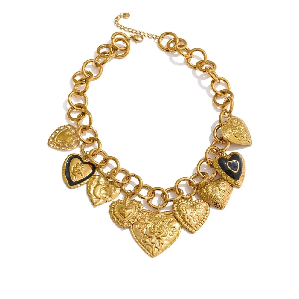 Statement Stainless Steel Charms Heart Pendant Necklace Waterproof 18K Gold PVD Plated Stainless Steel Collar Jewelry 260107