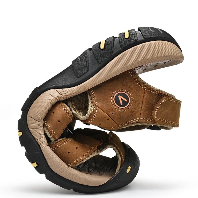 Summer Men Sandals Genuine Leather Mens Casual Shoes Outdoor Men Leather Sandals for Men Beach Shoes Roman Shoes Plus Size 38-48 260107
