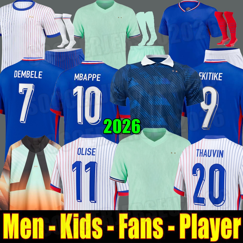 french soccer jersey 25 26 MBAPPE THAUVIN BARCOLA OLISE EKITIKE 2025 2026 KANTE DEMBELE Maillots de football shirt equipement de foot Men kids kit enfants