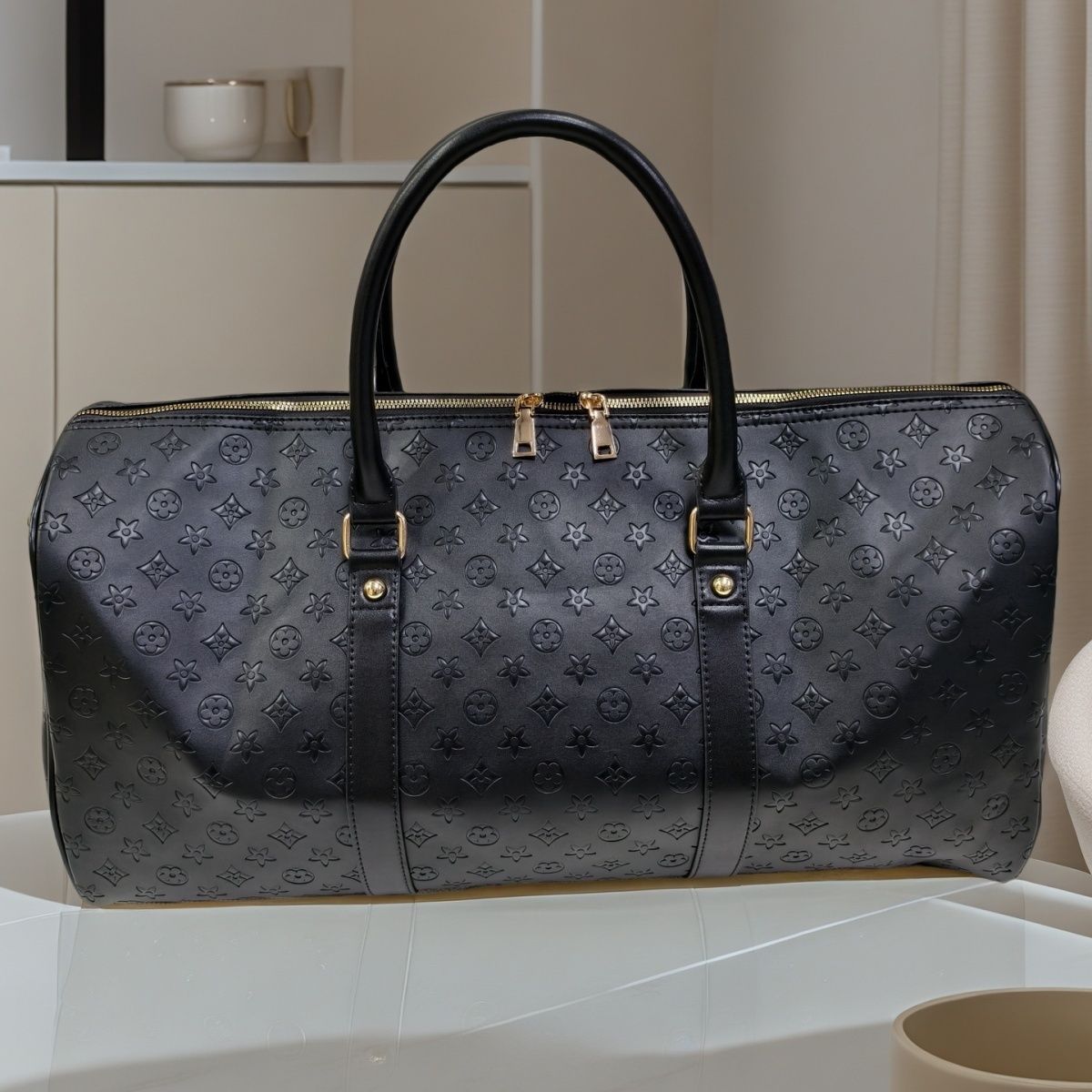 New Fashion Embossed Travel Bag Business Short Long Trip Large Capacity Luggage Bag Fitness Tote Extra Large Black Unisex Free Shipping