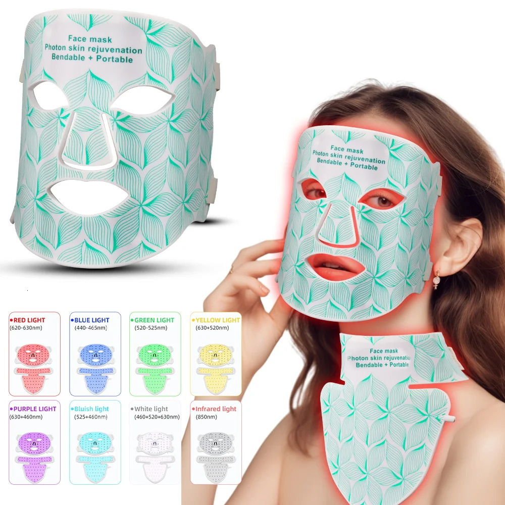 7 Colors Infrared LED Face Mask and Neck Red Light Therapy Anti Aging Wrinkle Acne Pore Oil Control Skin Tighten Whiten 260104