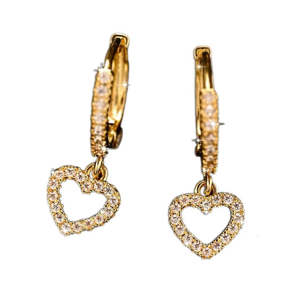 Luxury Brand Designer Jewelry Eco-Friendly Electroplated Passable European And American New Retro Heart-Shaped Pendant Ring-Shaped Zircon 16K Gold Ear - view 6