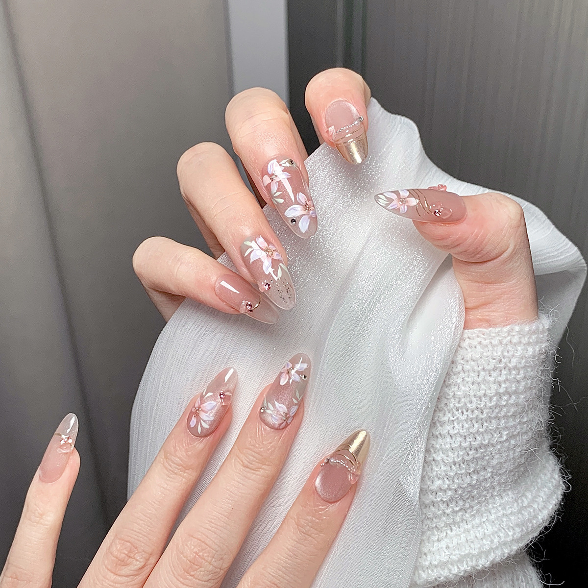 highquality artificial mediumlength frenchoval style acrylic nails ideal for salon services