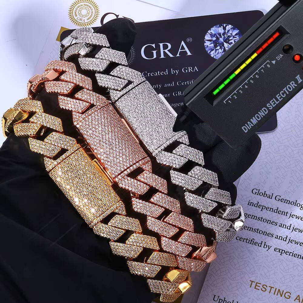 NUOYA 15mm Iced Out Cuban Link Necklace Men Hip Hop Jewelry Shiny VVS Moissanite 925 Silver Chain Gift for Party