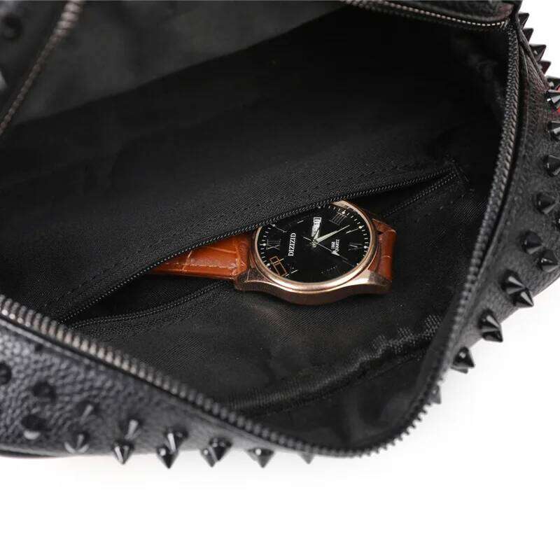 Fashion Rivet Design Bag High Quality PU Leather Clutch Bags Money Purse For Cyberpunk Style Waist Strap Men Wallets Sac High Quality Luxury Bag