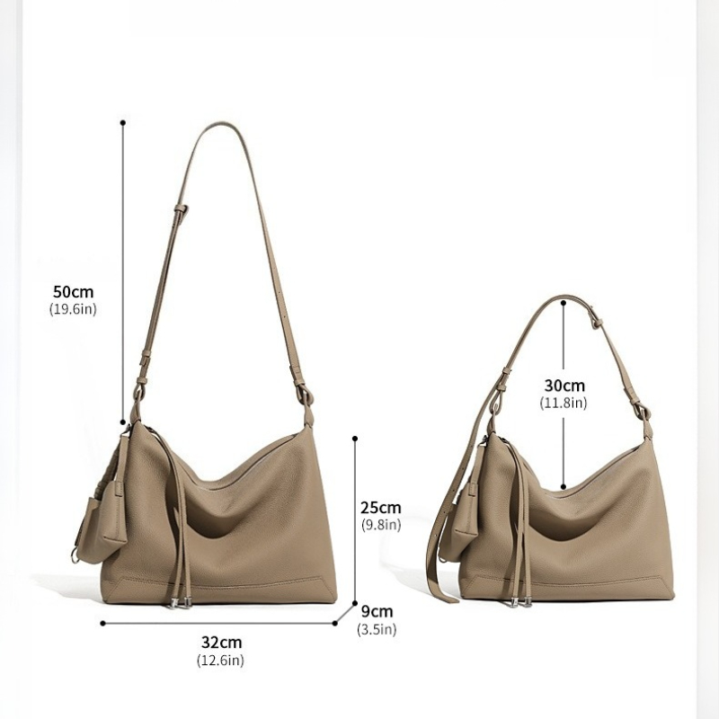 OC- SPD Soft Genuine Leather Women Shoulder Bag Large Capacity Soft Cowhide Underarm Bag Casual Tote Career Office Commute Simple Leisure