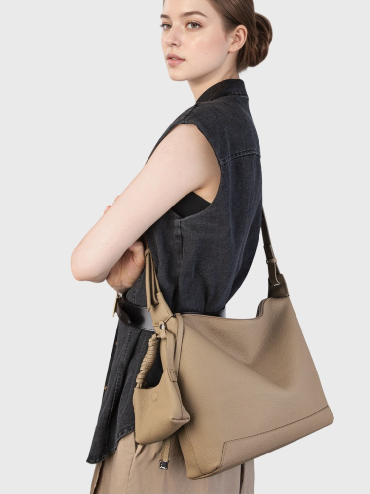 OC- SPD Soft Genuine Leather Women Shoulder Bag Large Capacity Soft Cowhide Underarm Bag Casual Tote Career Office Commute Simple Leisure