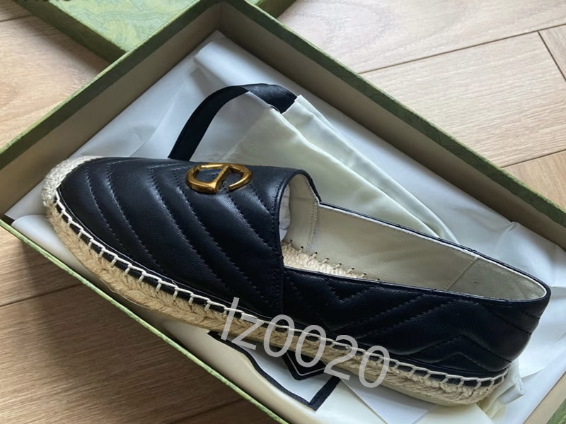 Designer classic lady platform fisherman shoes luxury Flat women Straw bottom casual boat shoe Metal buckle 100% leather Ladies Lazy Loafers Brand designer shoes GGG