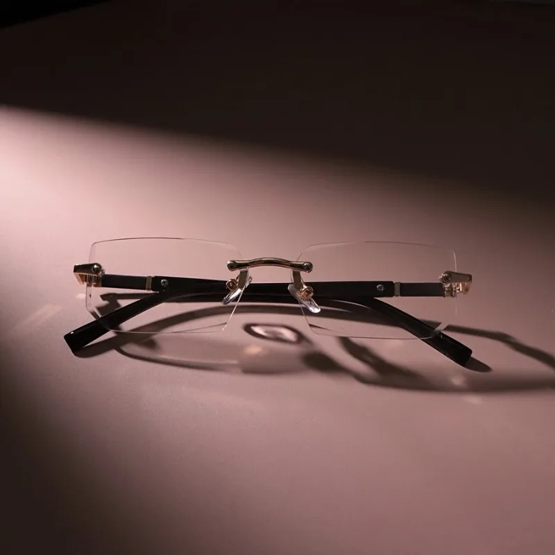 Chic Rectangle Glasses for Men Chic Rimless Rectangle Glasses for Men Women - Vintage-Inspired Clear Lens Zinc Alloy Frame 260106