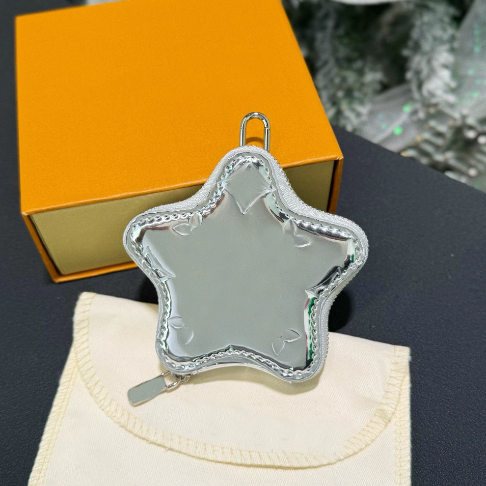 Luxury Star Keychain Mini Heart shape Designer Charm Fashion Laser polished surface Men and Women Earphone Bag Key Holder Coin Purse wallets Christmas gift