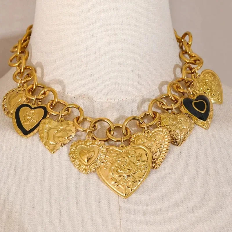 Statement Stainless Steel Charms Heart Pendant Necklace Waterproof 18K Gold PVD Plated Stainless Steel Collar Jewelry 260107