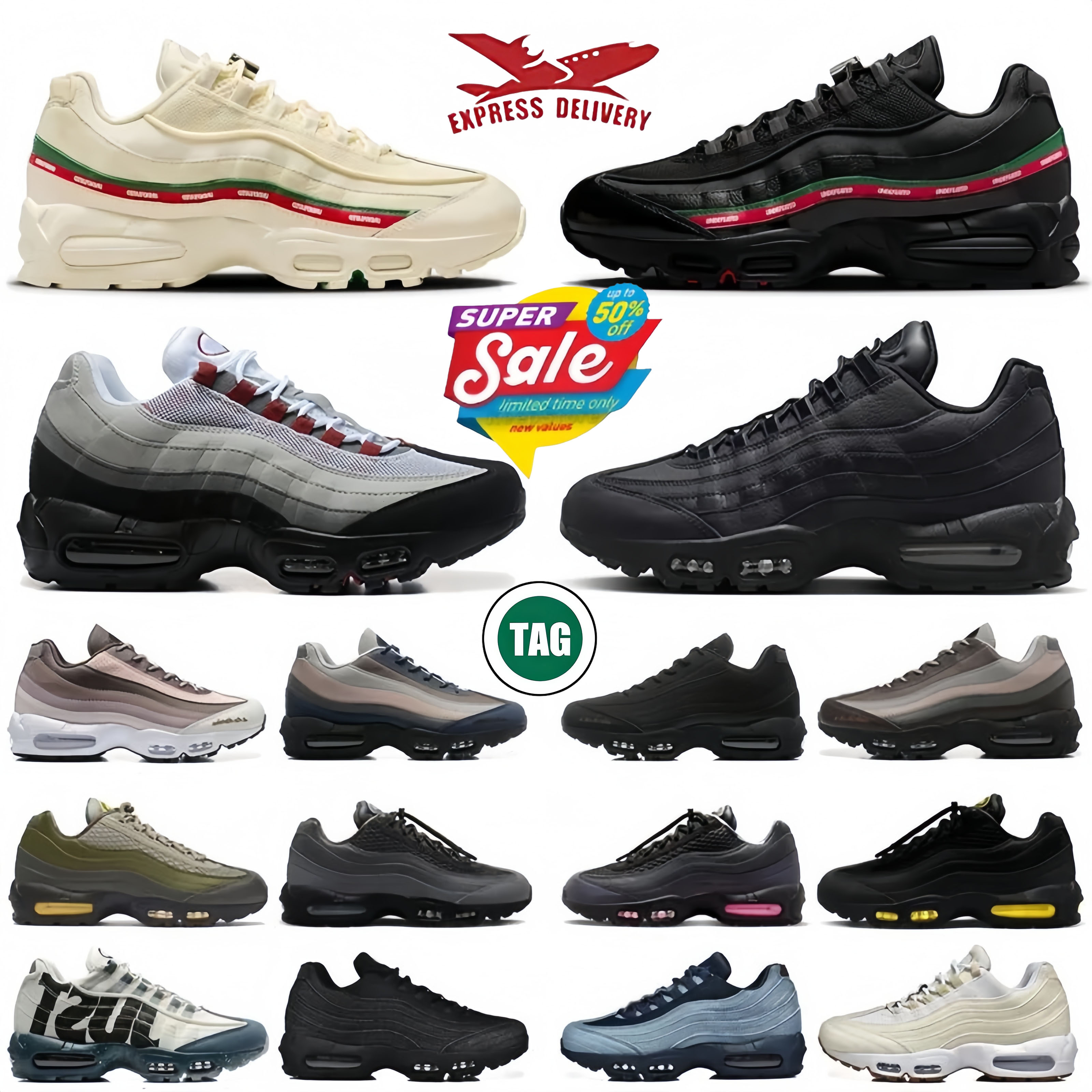 2026 95s Designer Mens Running Shoes 95 Men Women trainers Sneakers Undefeated Levi's Denim Triple Black White Silver Aegean Storm Pink Beam Tour Yellow Sequoia 36-46