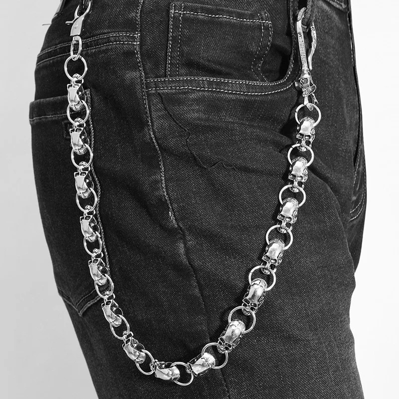 Punk Skull Cross Pants Chain Heavy Waist Men Cool Jeans Chain Keychain Wallet Chain Gothic Biker Fashion Accessories 260107
