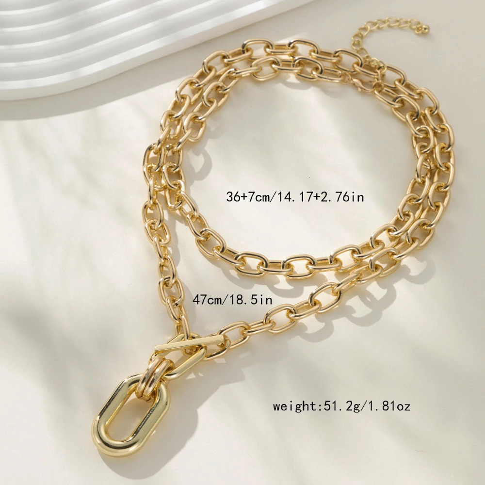 Metal Thick Chains Big Elliptical Pendant Necklace for Women Trendy Charms Ladies Collar On Neck Accessories Fashion Jewelry 260109