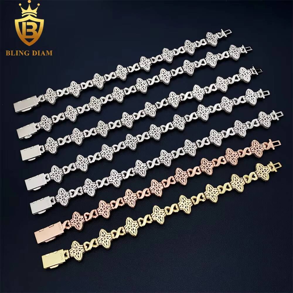 13mm New Marquise Flower Design Colorful 925 Sliver Hip Hop Jewelry Iced Out Cuban Link Moissanite Bracelet