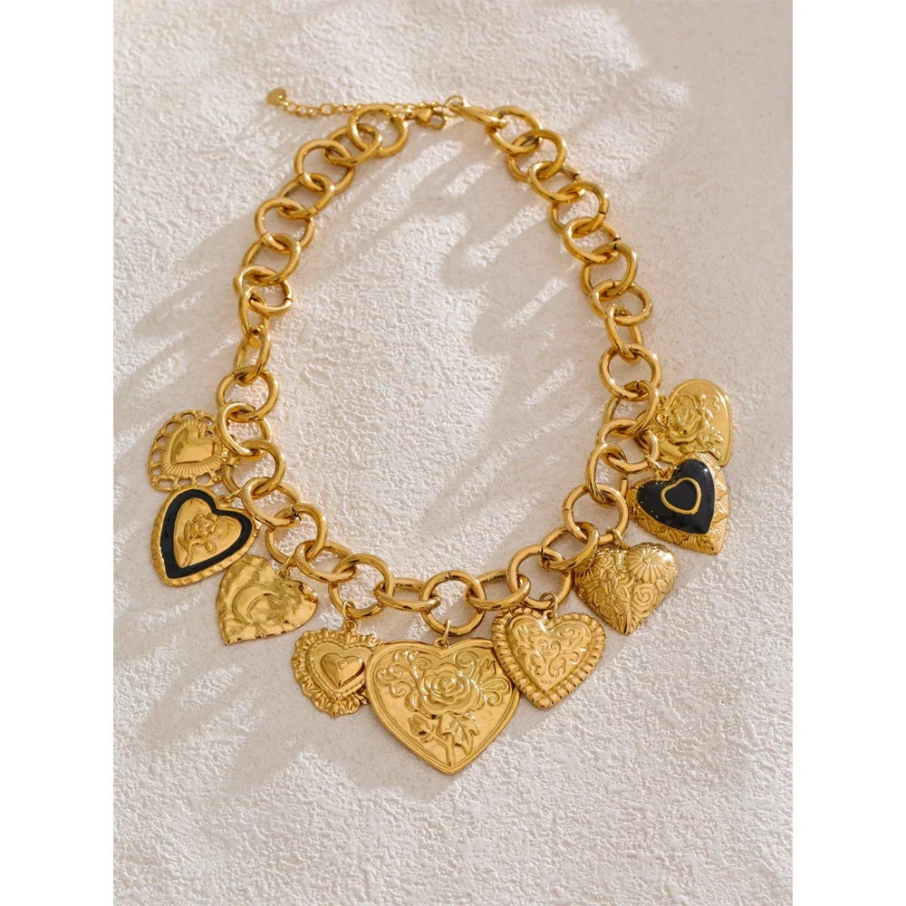 Statement Stainless Steel Charms Heart Pendant Necklace Waterproof 18K Gold PVD Plated Stainless Steel Collar Jewelry 260107