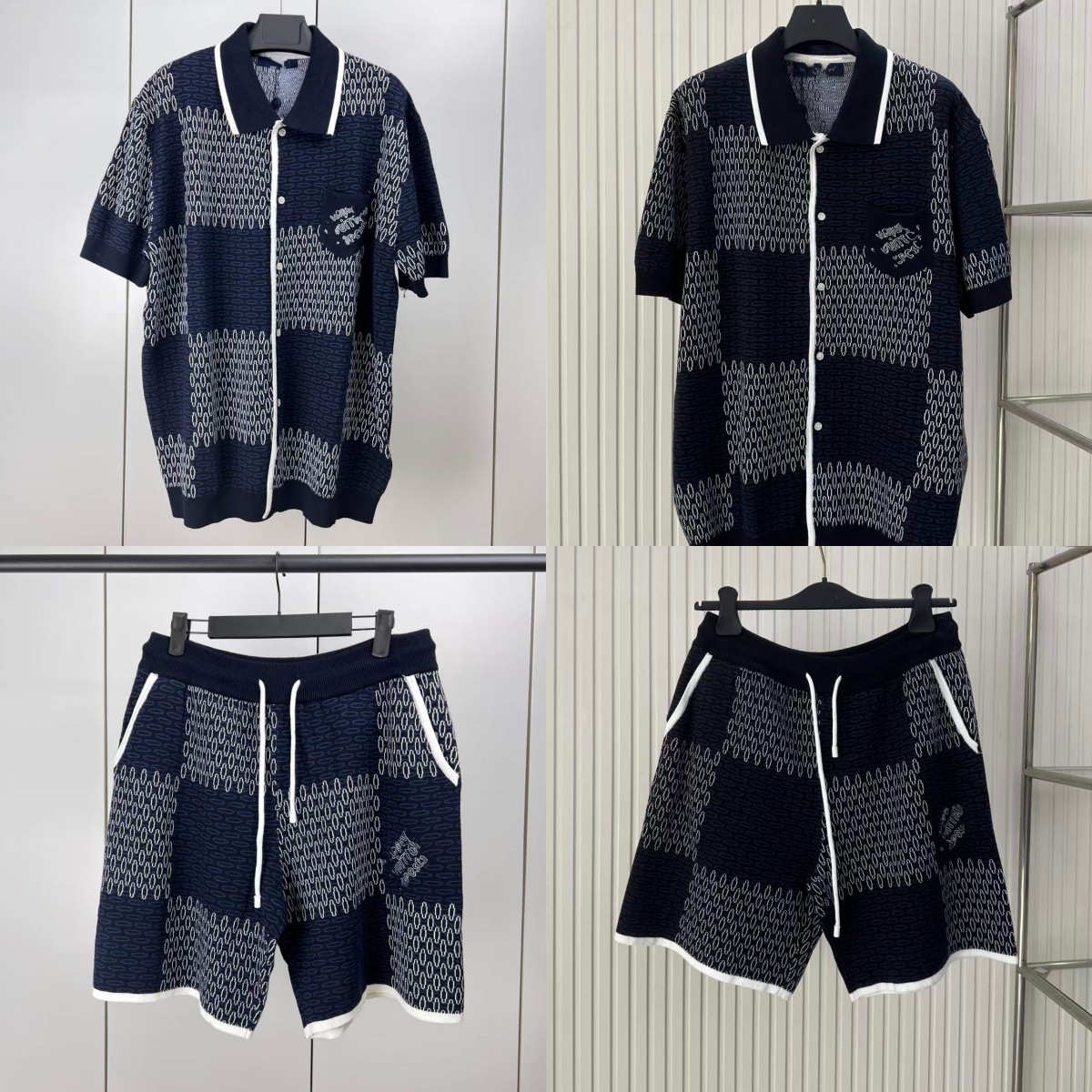 Designer classic men's T-shirt cross-border Correct version Lujia Chessboard Jacquard Knitted Short Sleeve 2026ss New Style