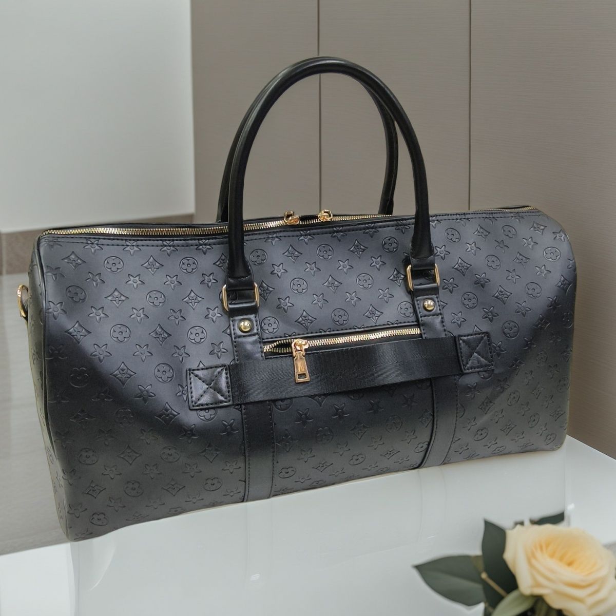 New Fashion Embossed Travel Bag Business Short Long Trip Large Capacity Luggage Bag Fitness Tote Extra Large Black Unisex Free Shipping