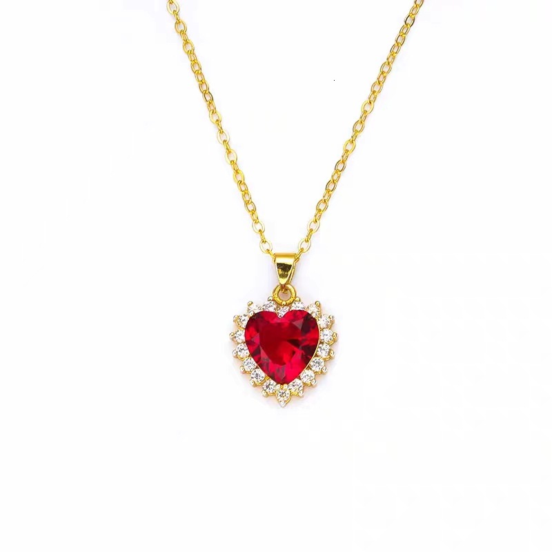 Luxury Brand Designer Jewelry Ruby Heart Necklace For Women, High-End Versatile Fashion Micro-Paved Pendant, Tiktok Internet Celebrity Live Streaming 