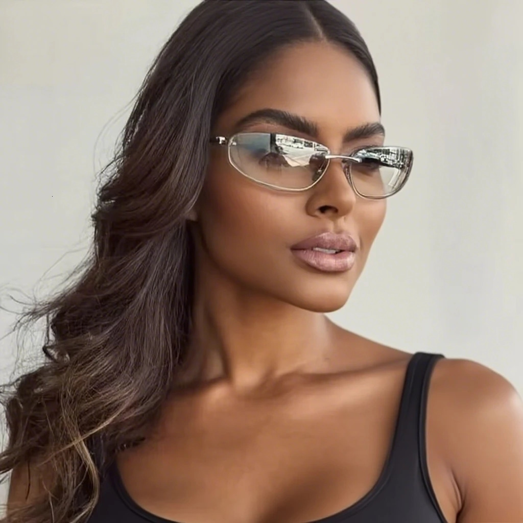 Sunglasses Woman 2025 Oval Rimless Y2K Sunglasses Retro Premium Look Sunglasses Outdoor Cycling Driving Glasses 260109