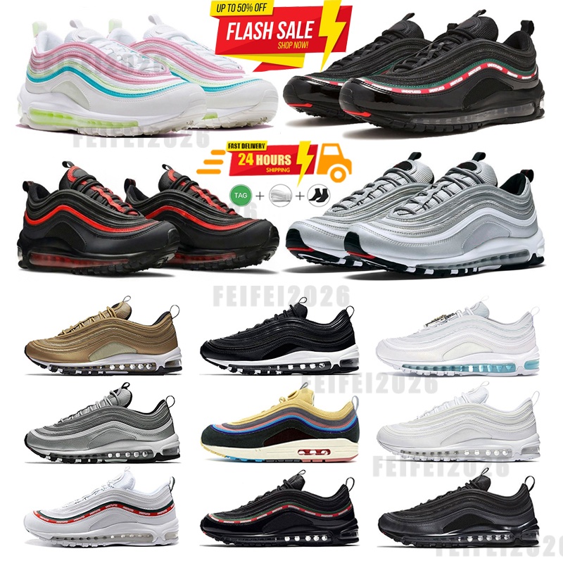Designer 2026 97 97s Og Undftd Undefeated Triple white Running shoes Metallic Gold Silver Bullet Mens trainer Women sports Shoes sneakers with box