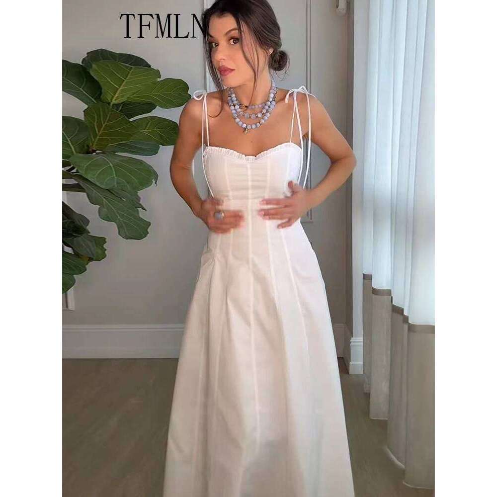 TFMLN 2025 Elegant Women Tierred Strap Long Dresses Summer Sweetheart Collar Sleeveless Party Sexy Slim Date Night Dress