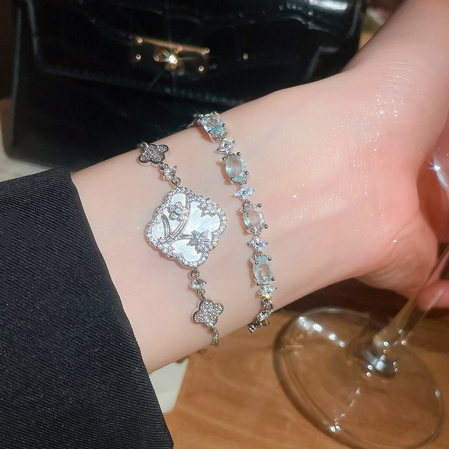 National Style Sparkling Window Flower Clover Bracelet for Women, New Chinese Style, Light Luxury, Cool Fashionable, Versatile and Elegant Jewelry - view 6