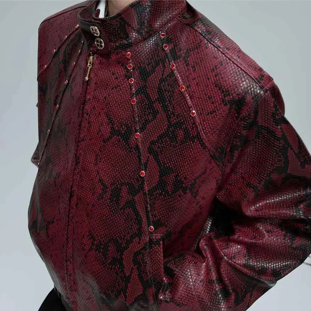 Mens Autumn Jacket Python Texture Jewel Embellished Jacket Streetwear Fashion Nightclub Cropped Top MenS Clothing 2025 260109 - view 4