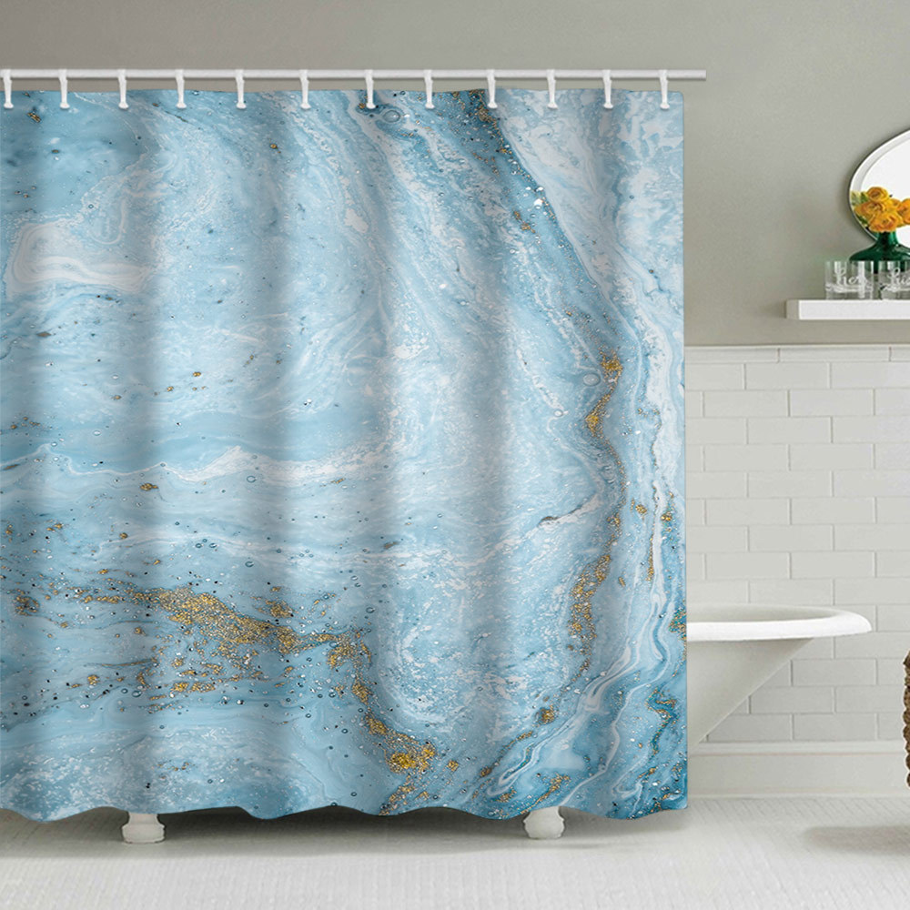 YL-38141 Marble Pattern Shower Curtain, Abstract Geometric Texture, Polyester Waterproof Shower Curtain Set with Hooks