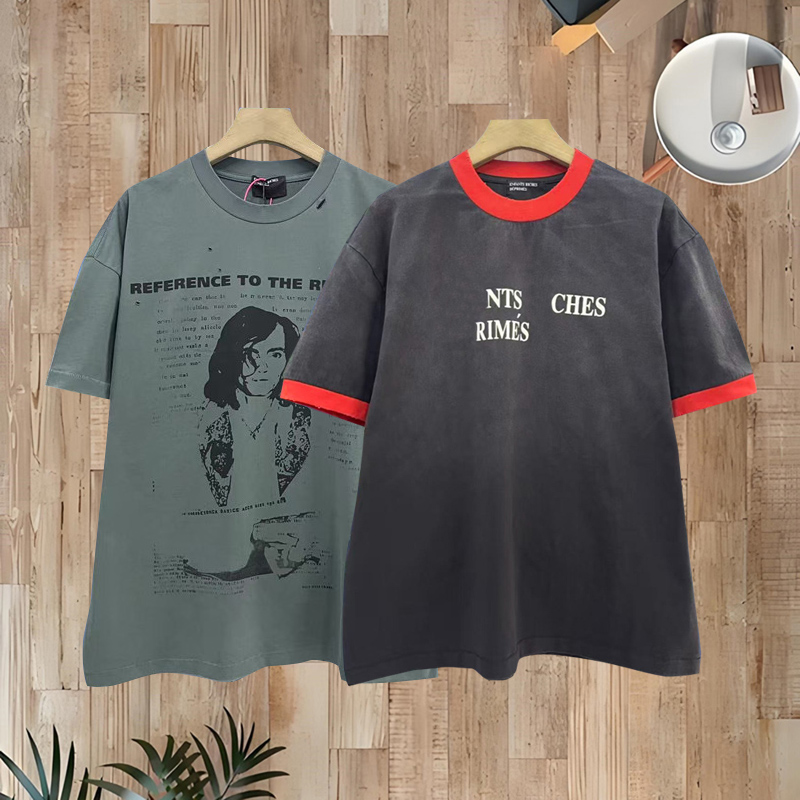 Unisex Heavily Washed Distressed Tee with Unique Character Prints T shirt 26ss 0111