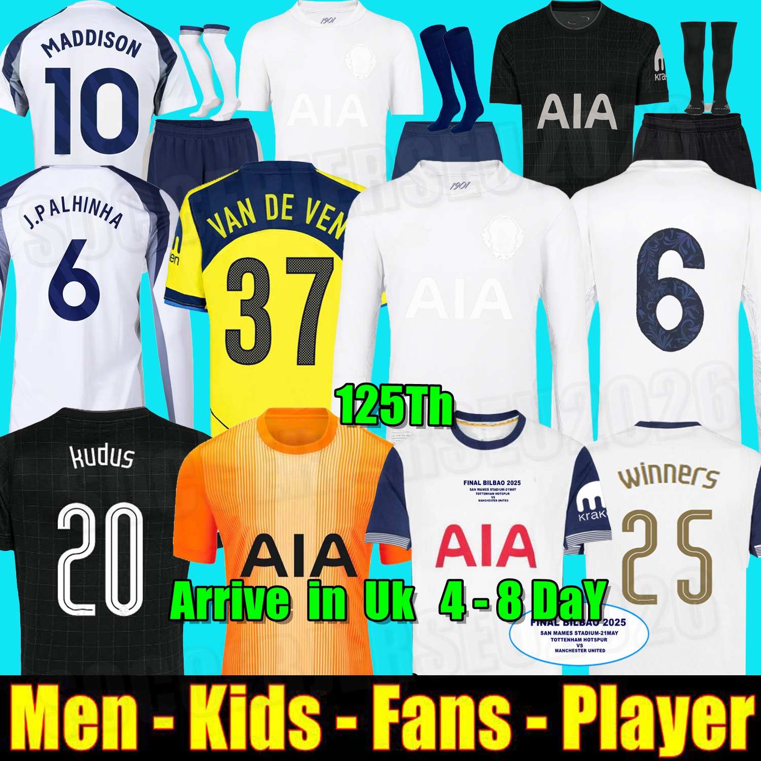 24 25 26 Soccer Jerseys 2025 2026 Football shirt VAN DE VEN KULUSEVSKI MADDISON VICARIO GRAY BERGVALL final Winners KUDUS ROMERO XAVI SIMONS 1901 125th Anniversary