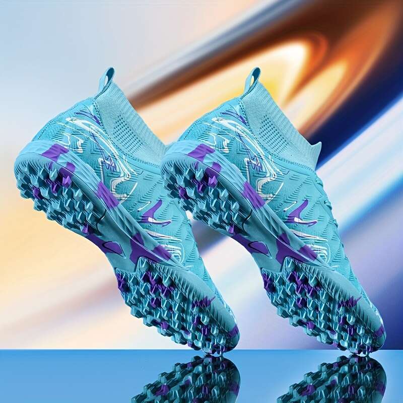 ZULINNA Men S Lightweight Professional Soccer Cleats Turquoise Purple Gradient Design Durable PU Upper Rubber Sole Lace Up Training Shoes For Football