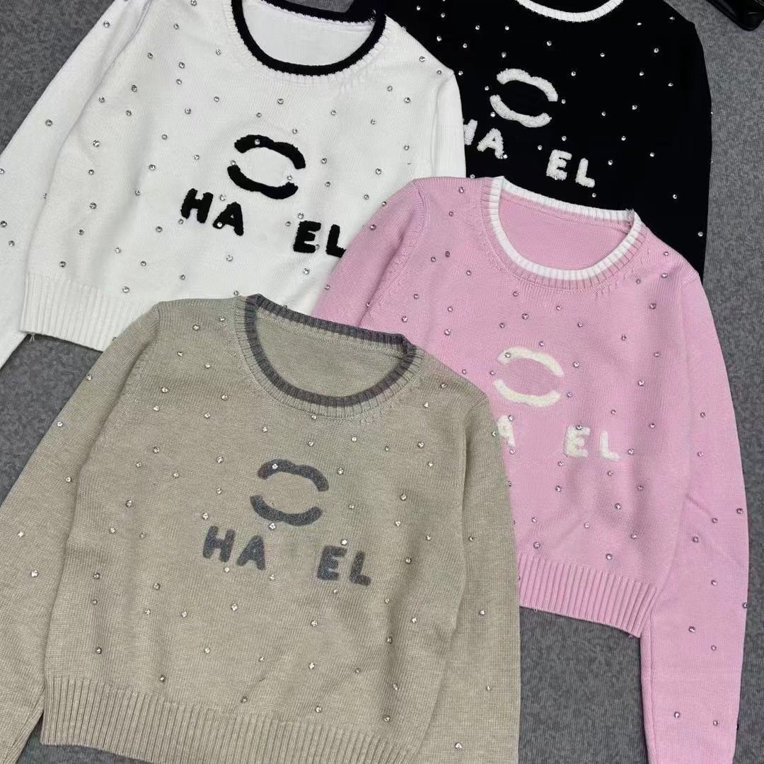 pullover women's sweater for autumn and winter new flocked and rhinestone long-sleeved knitted sweater a best-selling knitted sweater and top for Women's designer