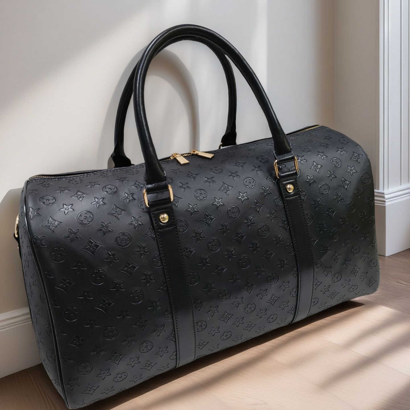 New Fashion Embossed Travel Bag Business Short Long Trip Large Capacity Luggage Bag Fitness Tote Extra Large Black Unisex Free Shipping