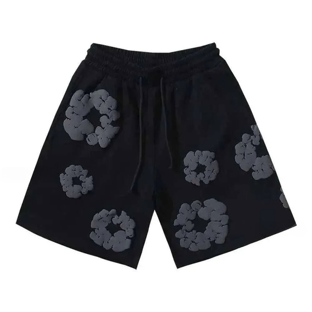 Mens Cotton Wreath Foam Graphics Designer Beach Swimming Pants Quick Drying Drawstring Knee Shorts