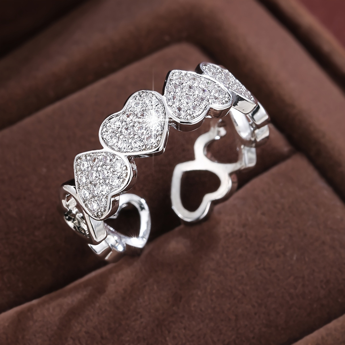 Luxury Brand Designer Jewelry Light Luxury High-End European And American Commuting Fashion Heart Ring Open Ring Inlaid Zircon Women's Ring - view 8