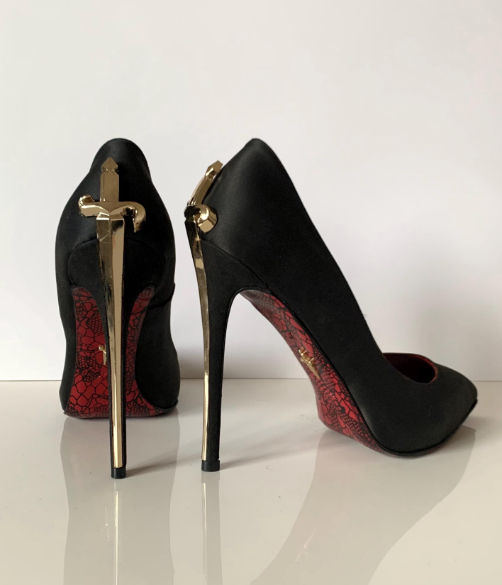 Luxury C-Paciotti Designer Sexy Woman Dress Party pumps Gold Sword Heel Pumps Black Patent Back Sharp Dagger Paciottis Pump Sandal 35-42EU