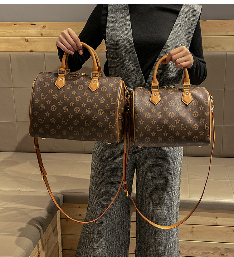 High Quality Soft Leather Printed Boston Bag 2026 New Women Bag Advanced Texture Versatile Fashion Shoulder Crossbody Bag Large and Small Sizes Free Shipping